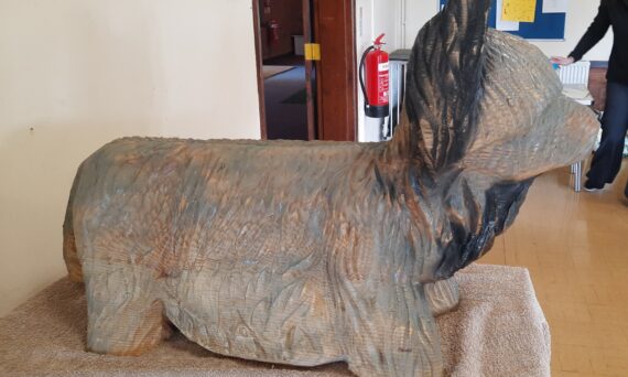 A life-sized wooden Skye Sculpture